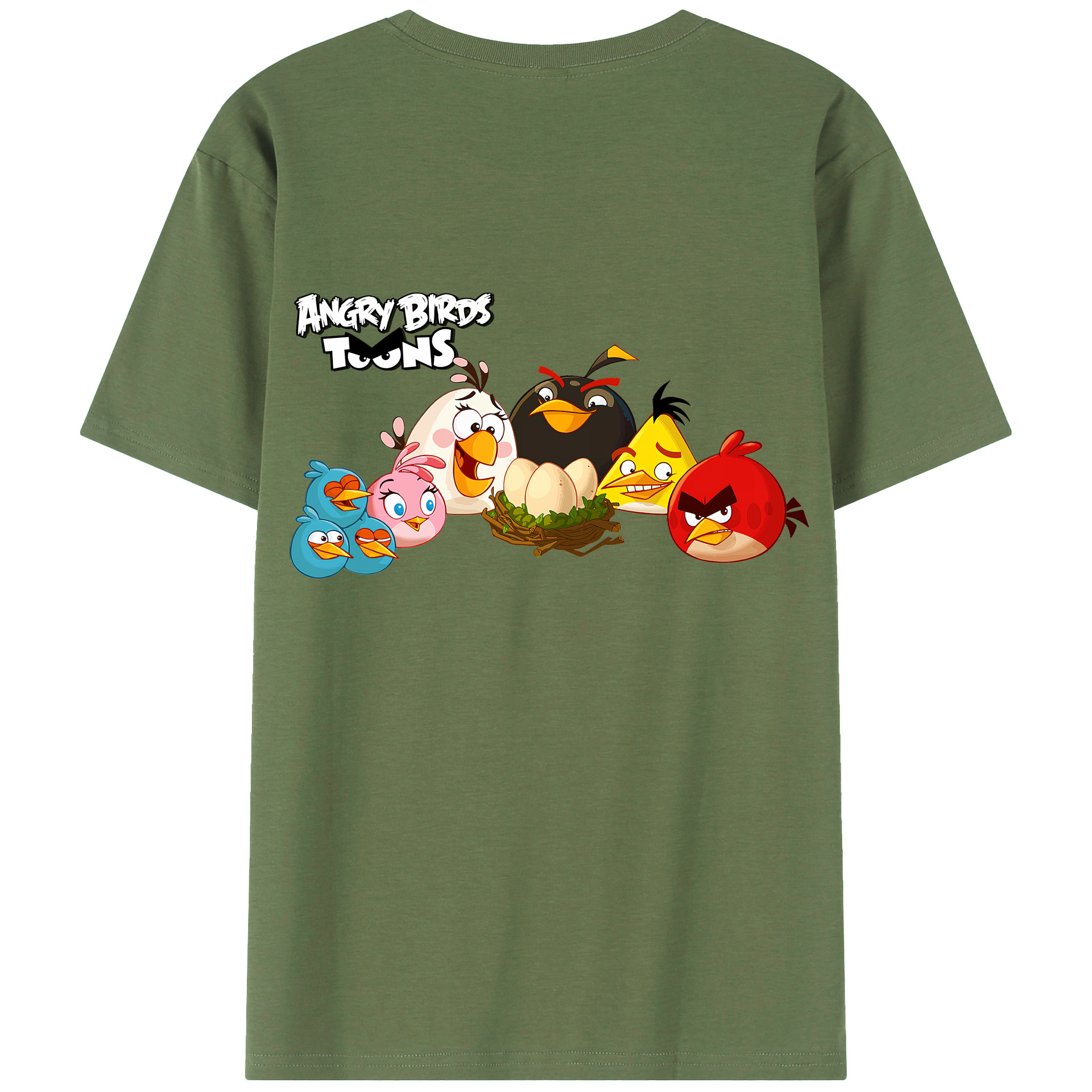 （画像用） Angry Birds アングリーバード 綿100％ メンズ半袖Tシャツ（バックプリント） 通気性